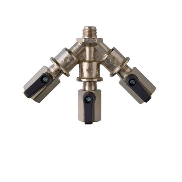 Triple vanne pour réducteur de pression triple avec JG 5/16". Triple vanne pour réducteur de pression triple avec JG 5/16".