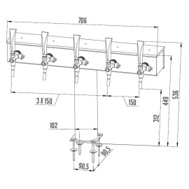 Colonne Lindr T Grande avec 5 robinets Colonne Lindr T Grande avec 5 robinets
